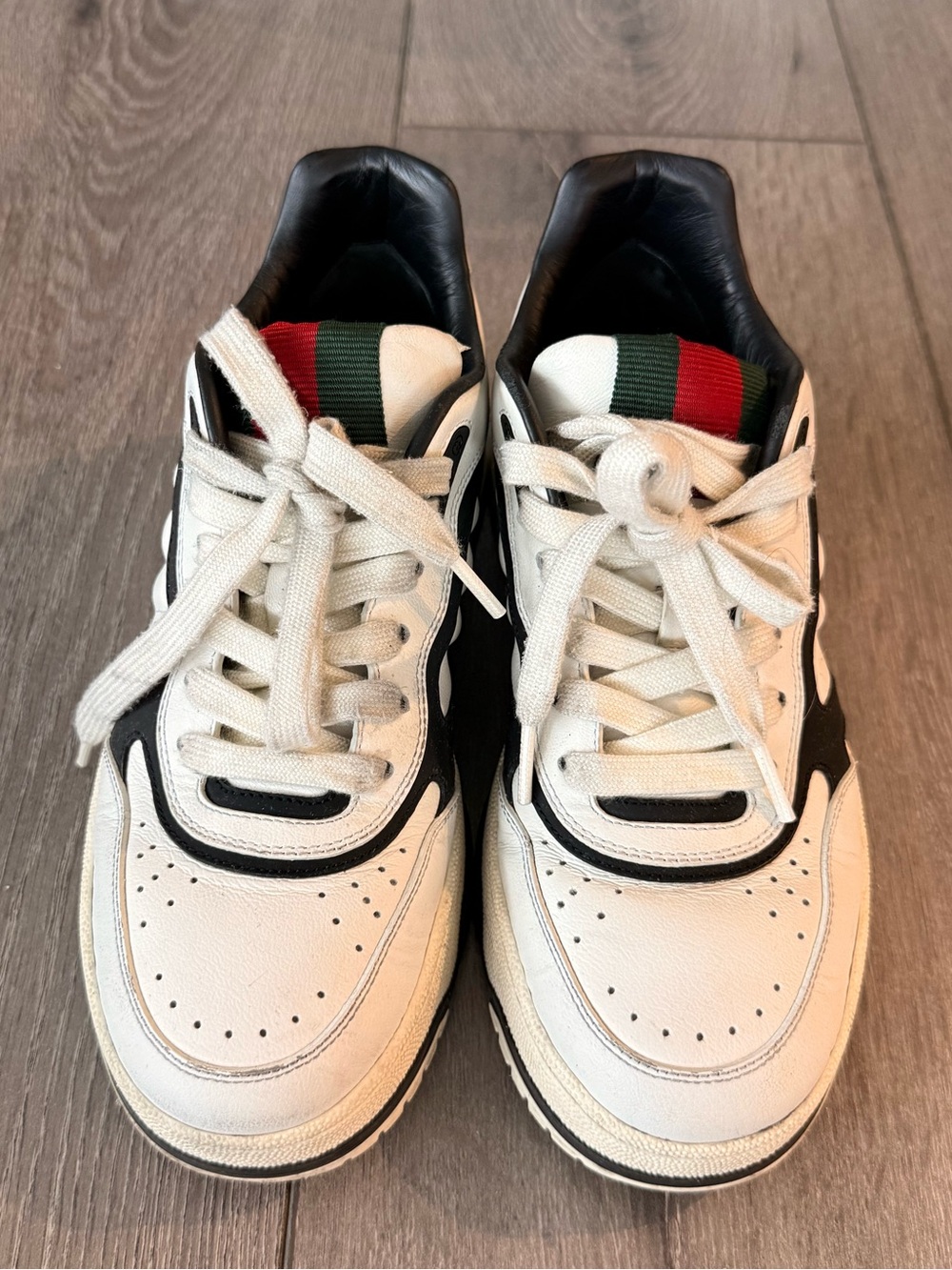 Gucci Re-Web White and Black Leather Sneakers